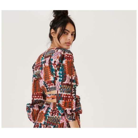 NWOT Anthropologie Versatile Abstract Top in Teal Combo  Size 4 - Picture 2 of 14